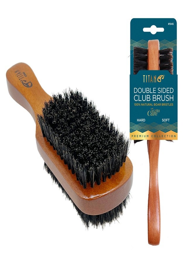 TITAN Double Sided Boar Bristle Brush, 100% Natural Firm and Soft Bristles with Wooden Handle, 2-in-1 Hair Brush for Waves, Fades, and Slick Back Styling, Durable Wood Design for Men and Women - Image 1
